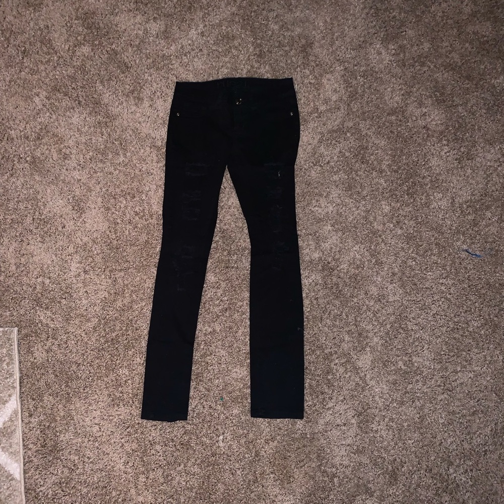Rue 21 black skinny jeans with holes down leg